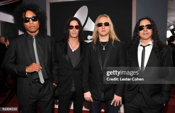 William Duvall, Sean Kinney, Jerry Cantrell and Mike Inez of Alice in Chains arrive at the 52nd Annual GRAMMY Awards held at Staples Center on...