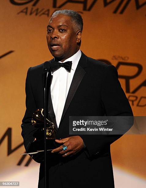 Musician Booker T. Jones accepts the Best Pop Instrumental Album award onstage during the 52nd Annual GRAMMY Awards pre-telecast show held at Staples...