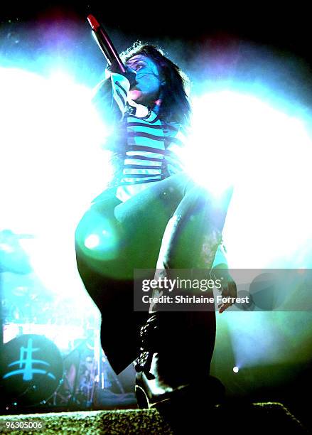 Cristina Scabbia of Lacuna Coil performs at Manchester Academy on January 31, 2010 in Manchester, England.