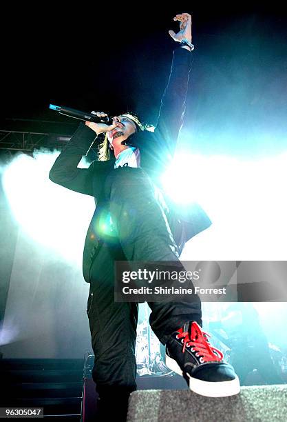 Andrea Ferro of Lacuna Coil performs at Manchester Academy on January 31, 2010 in Manchester, England.