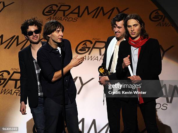 Musical group Phoenix accept Alternative Music Album award onstage during the 52nd Annual GRAMMY Awards pre-telecast show held at Staples Center on...