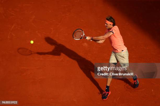 Alexander Zverev of Germany plays a backhand during his mens singles first round match against Ricardas Berankis of Lithuania during day one of the...