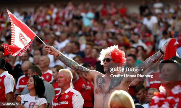 Rotherham fan celebrates his sides victory after the Sky Bet League One Play Off Final between Rotherham United and Shrewsbury Town at Wembley...