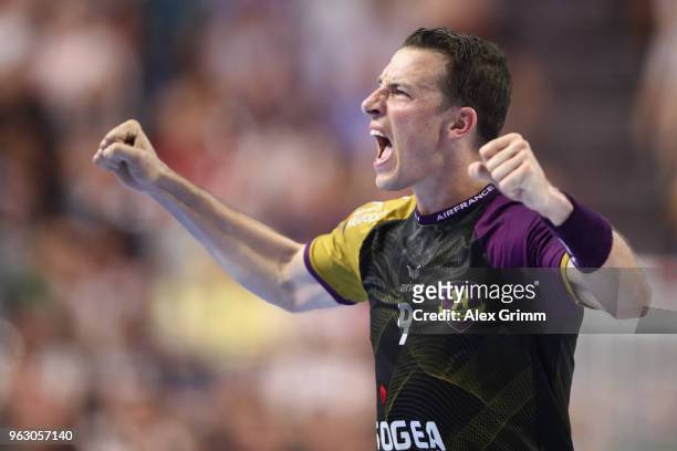 Dominik Klein of Nantes celebrates a goal during the EHF Champions League Final 4 Final match between Nantes HBC and Montpellier HB at Lanxess Arena...