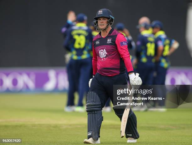 Durham players celebrate taking the wicket of Northants Steelbacks' Rob Newton during the Royal London One Day Cup match between Northamptonshire and...