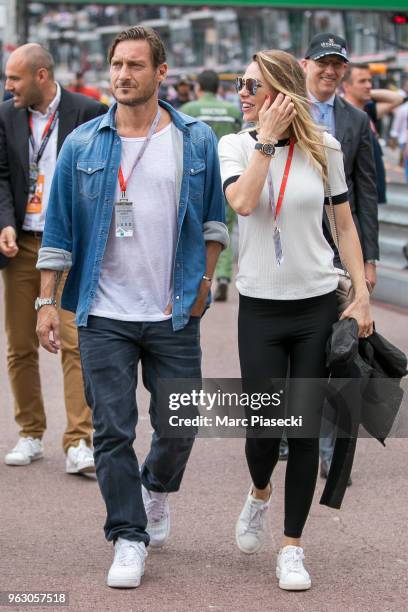 Francesco Totti and wife Ilary Blasi are seen during the Monaco Formula One Grand Prix at Circuit de Monaco on May 27, 2018 in Monte-Carlo, Monaco.