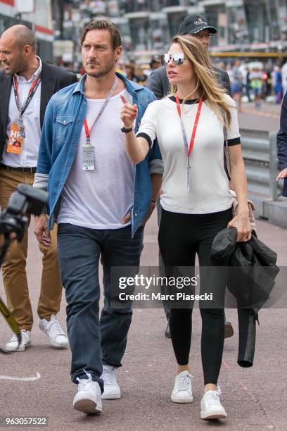 Francesco Totti and wife Ilary Blasi are seen during the Monaco Formula One Grand Prix at Circuit de Monaco on May 27, 2018 in Monte-Carlo, Monaco.