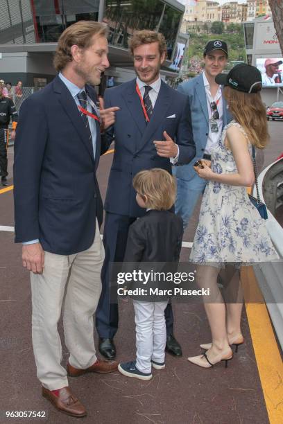 Andrea Casiraghi, Pierre Casiraghi, Alexandre Casiraghi, Ben Sylvester Strautmann and Alexandra of Hanover are seen during the Monaco Formula One...