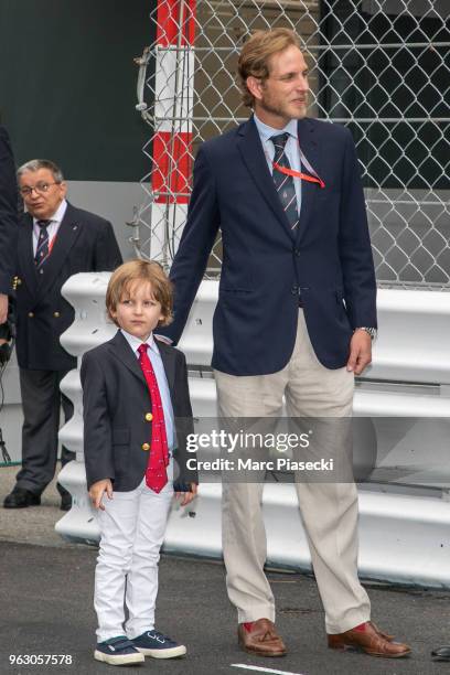 Alexandre Casiraghi and Andrea Casiraghi are seen during the Monaco Formula One Grand Prix at Circuit de Monaco on May 27, 2018 in Monte-Carlo,...