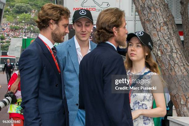 Pierre Casiraghi, Ben Sylvester Strautmann, Alexandra of Hanover and Andrea Casiraghi are seen during the Monaco Formula One Grand Prix at Circuit de...