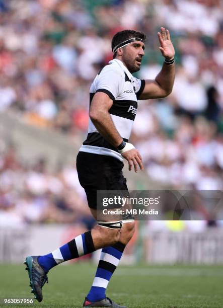 Barbarians' Juan Martin Fernandez Lobbe applauds the fans during the Quilter Cup match between England and the Barbarians at Twickenham Stadium on...