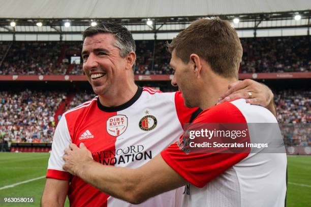 Roy Makaay, Steven Gerard during the Dirk Kuyt Testimonial at the Feyenoord Stadium on May 27, 2018 in Rotterdam Netherlands