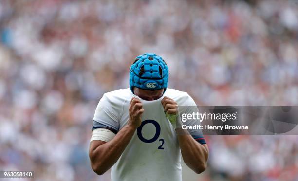 Zach Mercer of England during the Quilter Cup match between England and Barbarians at Twickenham Stadium on May 27, 2018 in London, England.