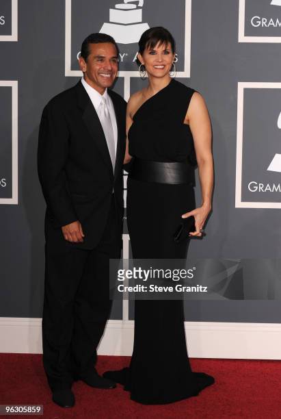 Mayor Antonio Villaraigosa and news reporter Lu Parker arrive at the 52nd Annual GRAMMY Awards held at Staples Center on January 31, 2010 in Los...