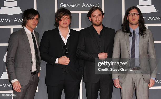 Musical group Kings of Leon arrives at the 52nd Annual GRAMMY Awards held at Staples Center on January 31, 2010 in Los Angeles, California.