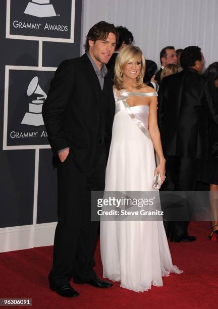 Hockey player Mike Fisher and singer Carrie Underwood arrive at the 52nd Annual GRAMMY Awards held at Staples Center on January 31, 2010 in Los...