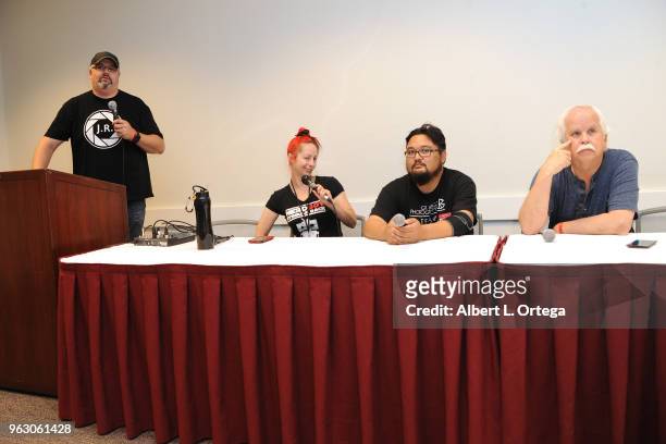 Cosplay photographers James Rulison, Morgue Anna, Gil Riego Junior and Mitchell Rush attend the Anime Pasadena 2018 Cosplay And Nerd Convention held...