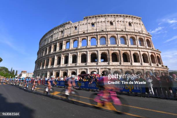 Christopher Froome of Great Britain and Team Sky Pink Leader Jersey / Colosseum / Coliseum / Roma City / Landscape / Peloton / Fans / Public / during...