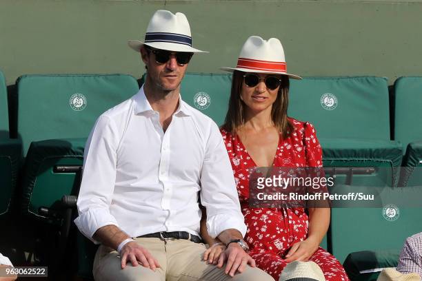 Pippa Middleton and her husband James Matthews are seen at the French Open at Roland Garros on May 27, 2018 in Paris, France.