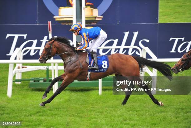 Lucius Tiberius ridden by Donnacha O'Brien wins the Irish Stallion Farms EBF Maiden during day two of the 2018 Tattersalls Irish Guineas Festival at...