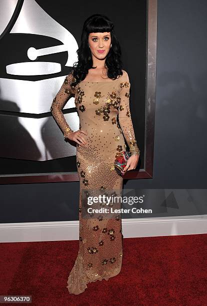 Singer Katy Perry arrives at the 52nd Annual GRAMMY Awards held at Staples Center on January 31, 2010 in Los Angeles, California.