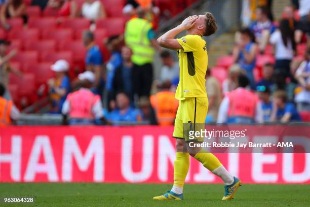 Dejected Dean Henderson of Shrewsbury Town during the Sky Bet League One Play Off Final between Rotherham United and Shrewsbury Town at Wembley...