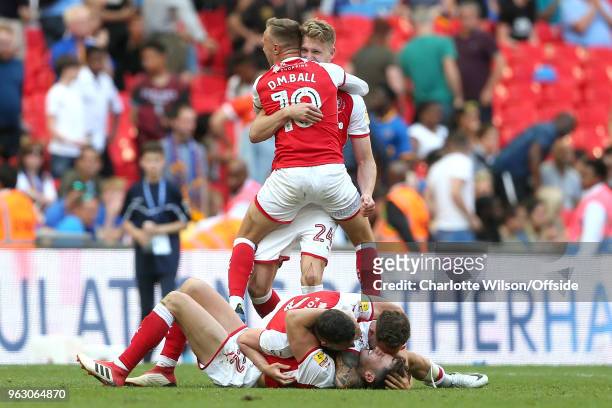 Rotherham United celebrate their win on the final whistle during the Sky Bet League One Play Off Semi Final:Second Leg between Rotherham United and...