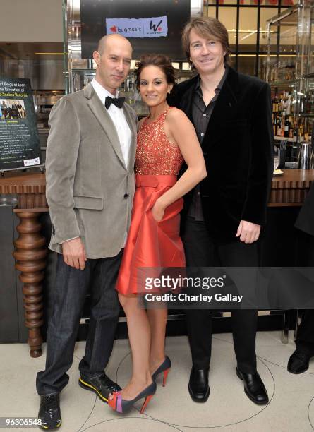 Stephen Finfer, songwriter Kara DioGuardi, and Bug Music CEO John Rudolph attend Bug Music's Grammy Party at Wolfgang Puck at LA Live on January 31,...