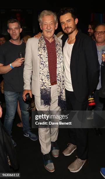 Orlando Bloom and Sir Ian McKellen attend a special screening of "McKellen: Playing the Part" at the BFI Southbank on May 27, 2018 in London, England.