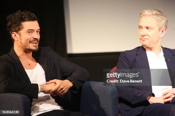 Orlando Bloom and Martin Freeman attend a special screening of "McKellen: Playing the Part" at the BFI Southbank on May 27, 2018 in London, England.