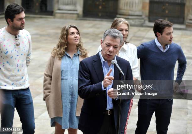 President of Colombia Juan Manuel Santos speaks after casting his vote at the polling station during the 2018 Presidential Elections in Colombia on...