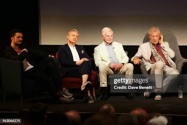 Orlando Bloom, Martin Freeman, Derek Jacobi and Sir Ian McKellen attend a special screening of "McKellen: Playing the Part" at the BFI Southbank on...