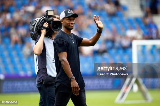 Christian Kabasele defender of Belgium and Timothy Castagne defender of KRC Genk during the Jupiler Pro League Europa League Play-Off final match...