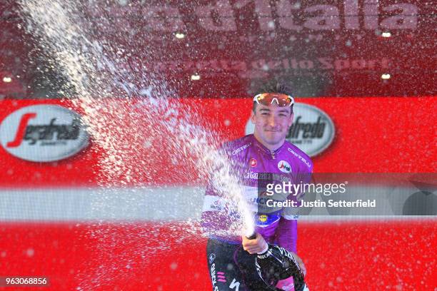 Podium / Elia Viviani of Italy and Team Quick-Step Floors Purple Points Jersey / Celebration / Champagne / during the 101st Tour of Italy 2018, Stage...