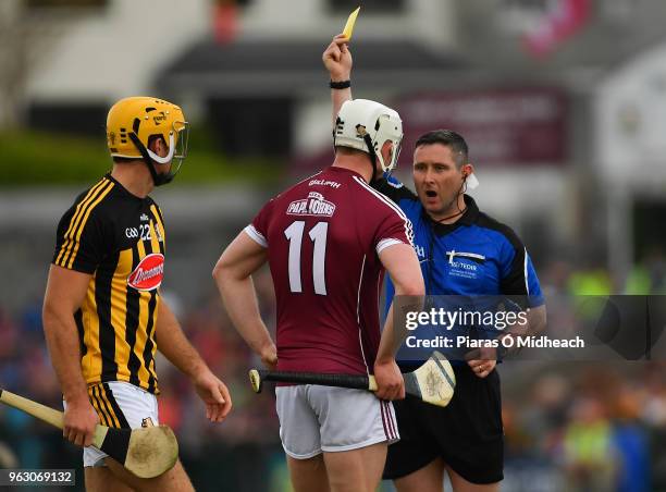 Galway , Ireland - 27 May 2018; Referee Fergal Horgan shows the yellow card to Joe Canning of Galway during the Leinster GAA Hurling Senior...