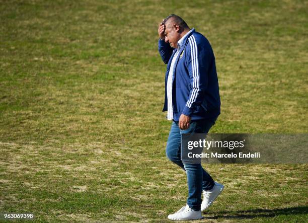 Claudio Tapia President of the Argentine Football Association walks during a training session open to the public as part of the team preparation for...