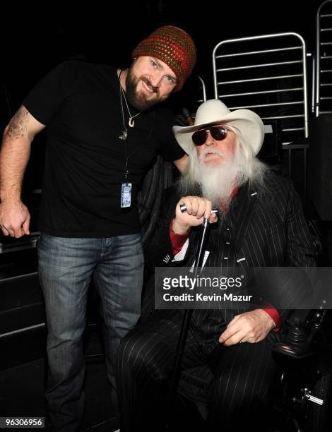 Zac Brown and Leon Russell during the dress rehearsal at Staples Center on January 31, 2010 in Los Angeles, California.