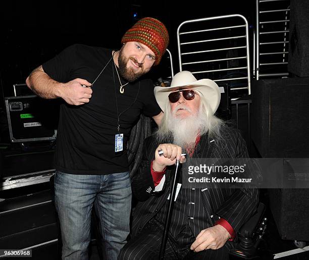 Zac Brown and Leon Russell during the dress rehearsal at Staples Center on January 31, 2010 in Los Angeles, California.
