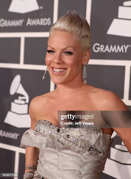 Singer Pink arrives at the 52nd Annual GRAMMY Awards held at Staples Center on January 31, 2010 in Los Angeles, California.