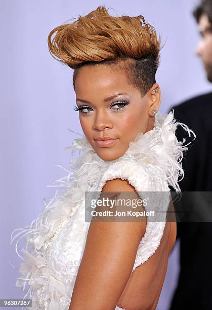 Singer Rihanna arrives at the 52nd Annual GRAMMY Awards held at Staples Center on January 31, 2010 in Los Angeles, California.