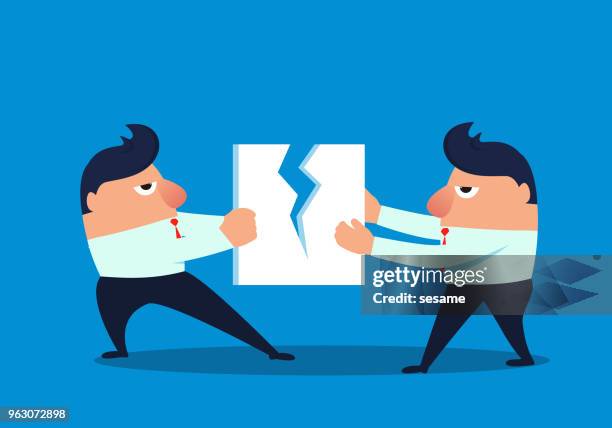 two businessmen have conflict - broken contract stock illustrations