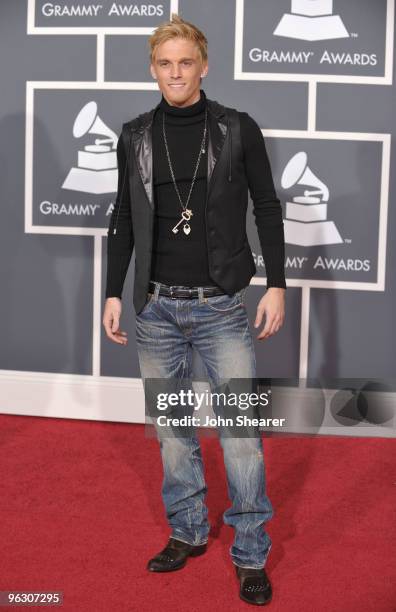 Musician Aaron Carter arrives at the 52nd Annual GRAMMY Awards held at Staples Center on January 31, 2010 in Los Angeles, California.