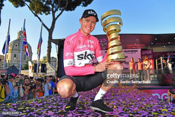 Podium / Christopher Froome of Great Britain Pink Leader Jersey / Celebration / Trofeo Senza Fine / during the 101st Tour of Italy 2018, Stage 21 a...