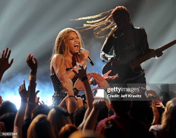 Singer Beyonce performs onstage during the 52nd Annual GRAMMY Awards held at Staples Center on January 31, 2010 in Los Angeles, California.