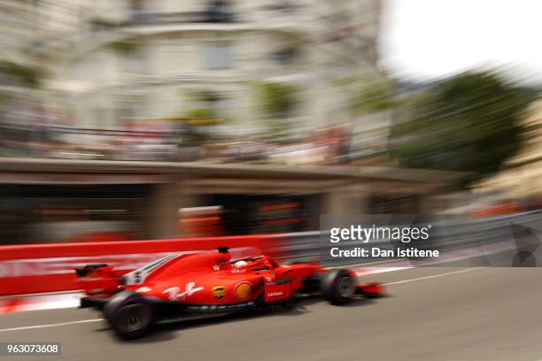 Sebastian Vettel of Germany driving the Scuderia Ferrari SF71H on track during the Monaco Formula One Grand Prix at Circuit de Monaco on May 27, 2018...