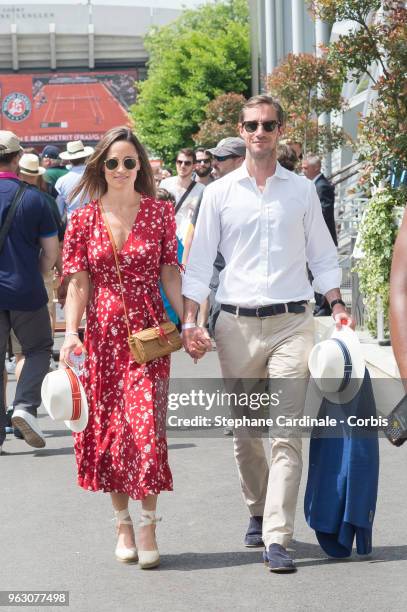 James Matthews and Pippa Middleton attend the 2018 French Open - Day One at Roland Garros on May 27, 2018 in Paris, France.