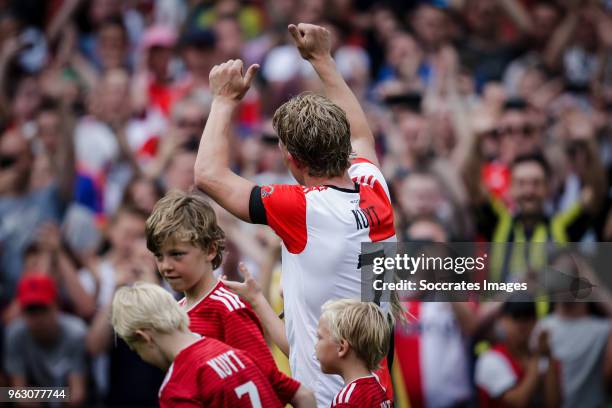 Dirk Kuyt with his kids Aidan Kuyt Jorden Kuyt en Roan Kuyt during the Dirk Kuyt Testimonial at the Feyenoord Stadium on May 27, 2018 in Rotterdam...