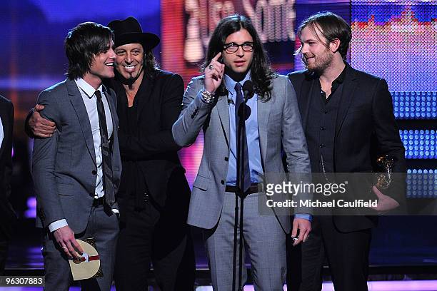 Kings of Leon receive an award onstage at the 52nd Annual GRAMMY Awards held at Staples Center on January 31, 2010 in Los Angeles, California.