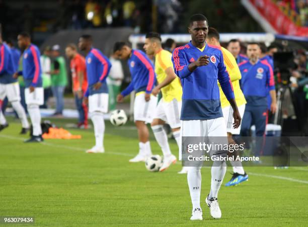 Cristian Zapata, of Colombia looks on during a training session open to the public as part of the preparation for FIFA World Cup Russia 2018 on May...