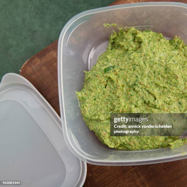 pistachio pesto. - crushed leaves stock pictures, royalty-free photos & images